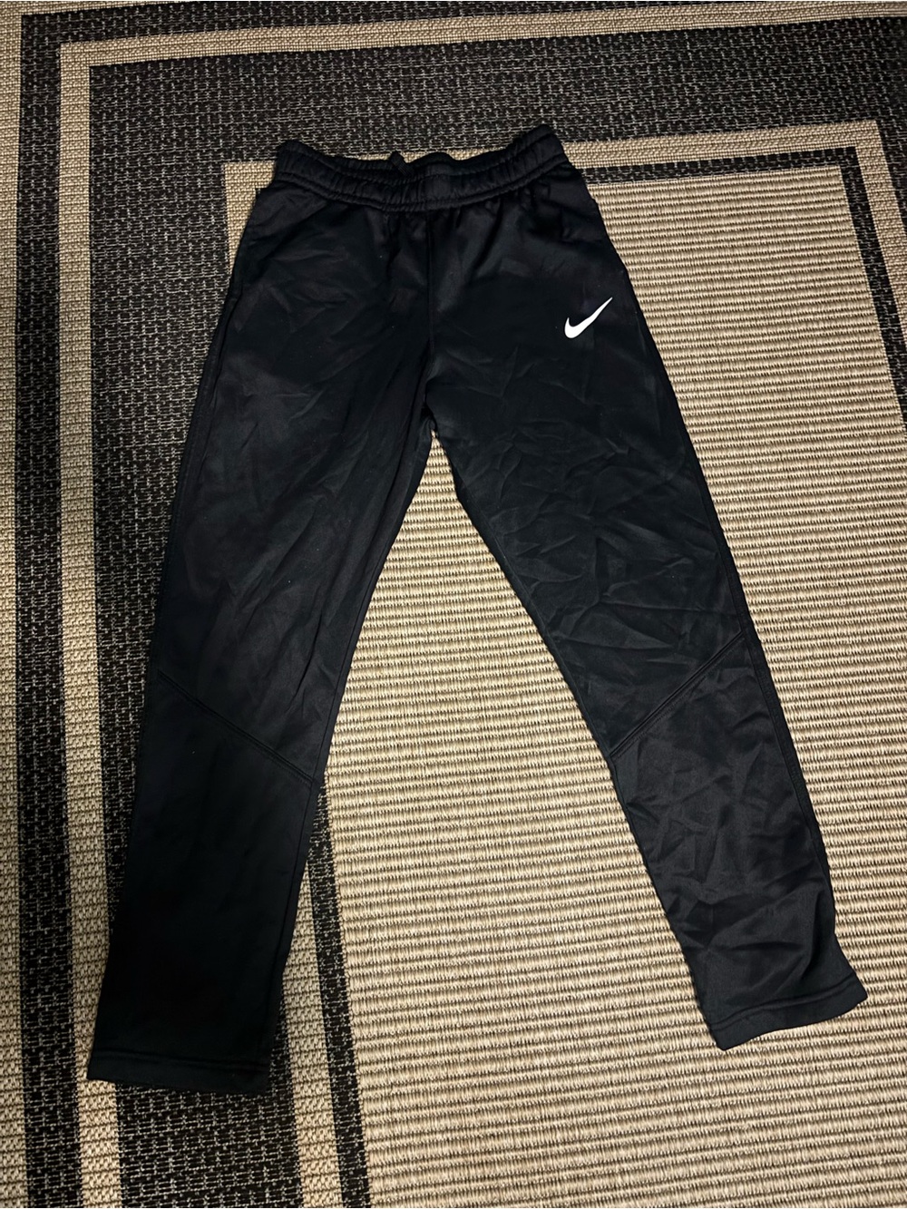 Nike Kids Black Athletic Jogger Pants with White Swoosh